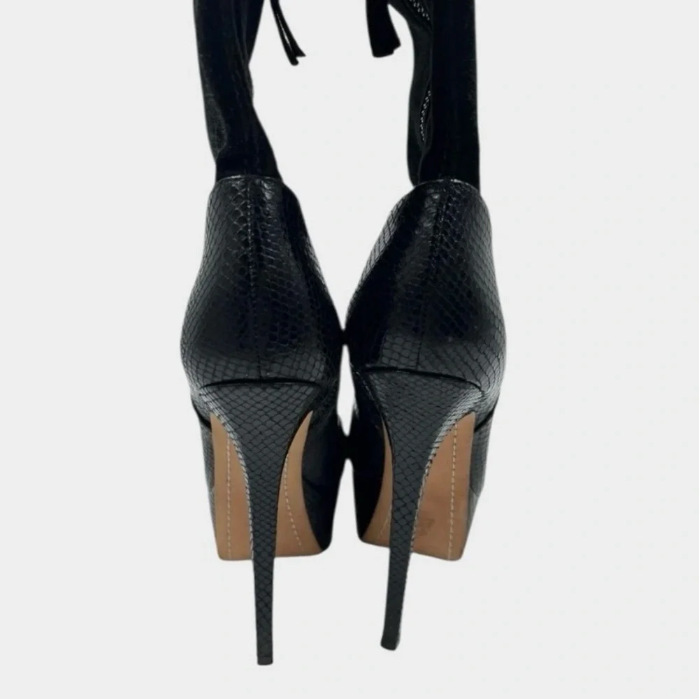Alice + Olivia Black Thigh-High Platform Stiletto Over-the-Knee Leather Boots